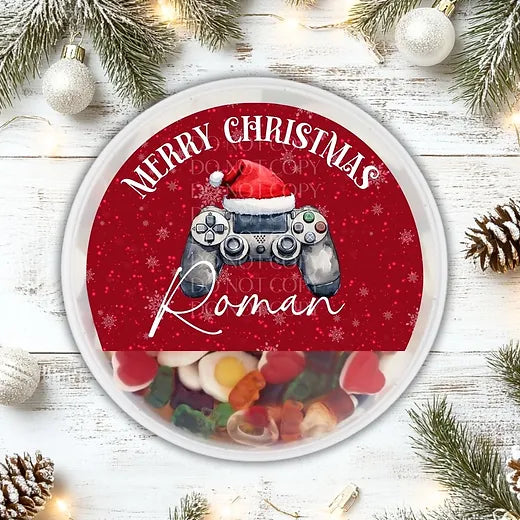 Christmas red controller chocolate tub STICKER only