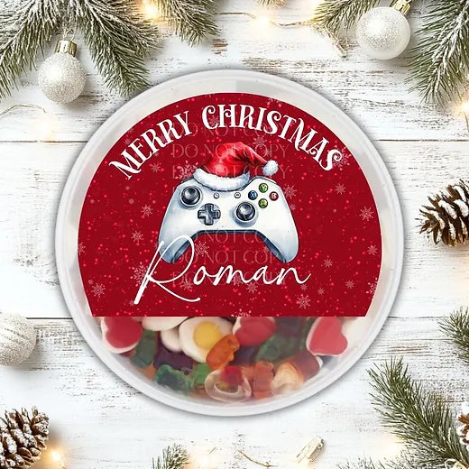 Christmas red controller chocolate tub STICKER only