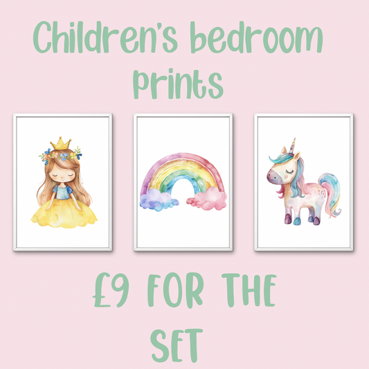 Pastel children's prints - princess, rainbow, unicorn