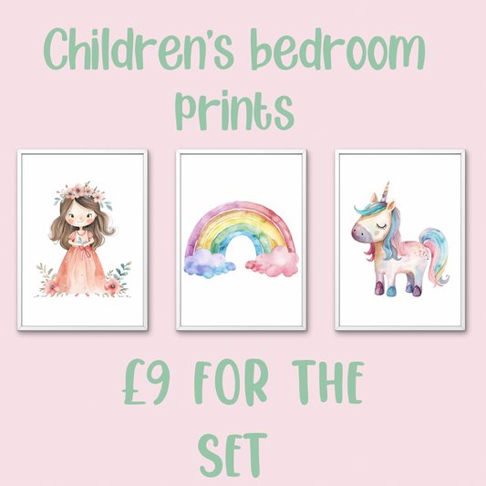 Pastel children's prints - princess, rainbow, unicorn