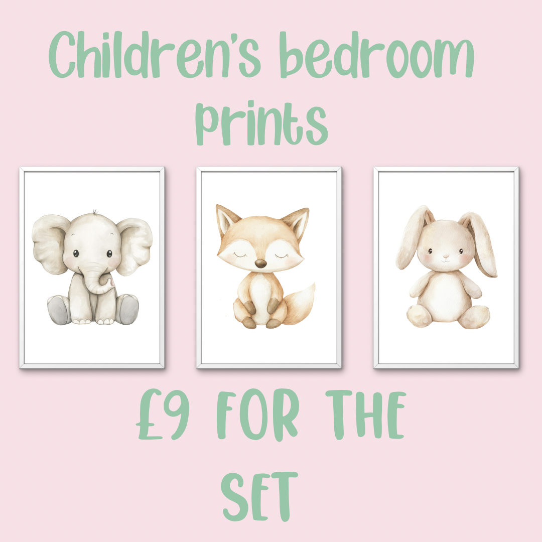 Pastel children's prints - elephant, fox, bunny