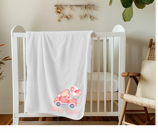 Large Fleece Blanket - Pink Car