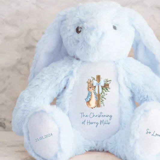 Blue rabbit christening bear